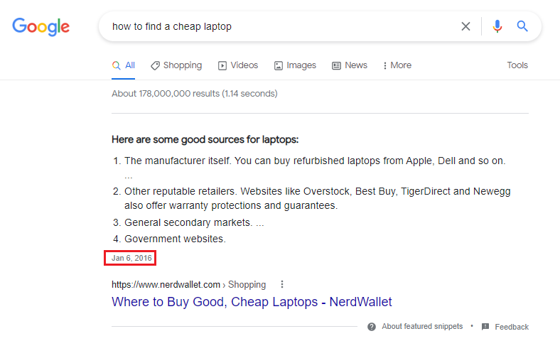 featured snippet result